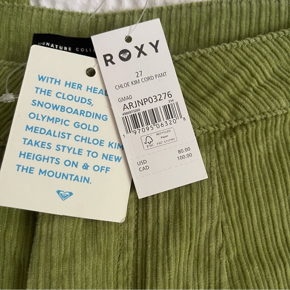Roxy Chloe Kim Corduroy Iguana green wide leg Pants - Picture 5 of 7